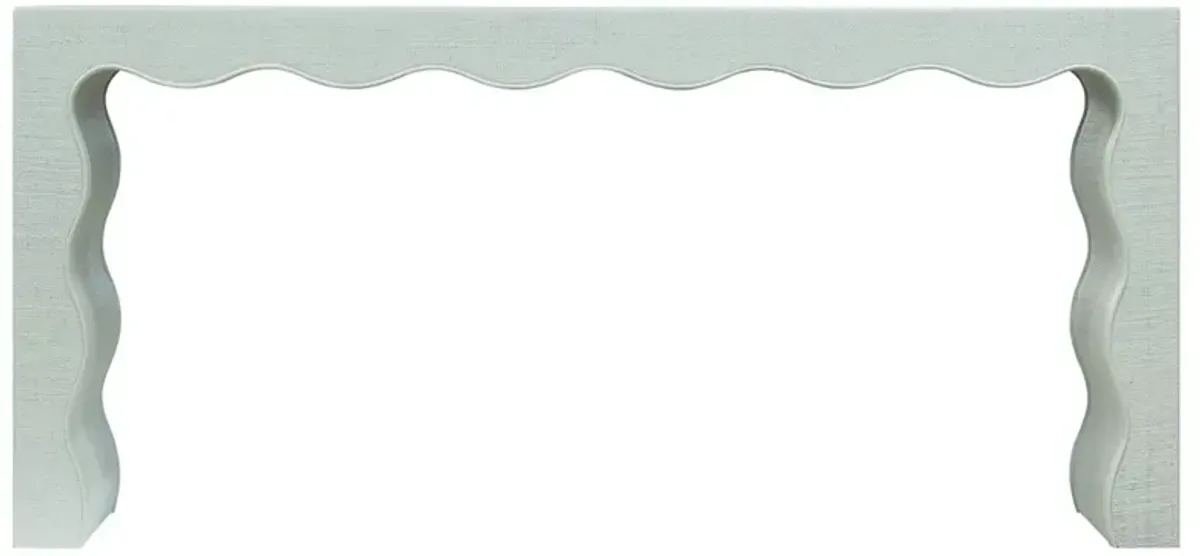 Valleron Coastal Beach Blue Green Wood Raffia Wavy Console Table