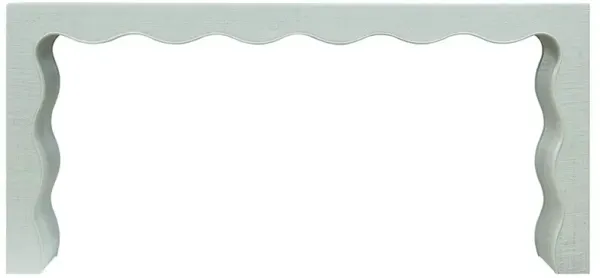 Valleron Coastal Beach Blue Green Wood Raffia Wavy Console Table