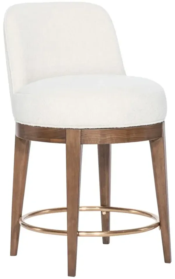 Aevora Modern Classic Cream Upholstered Walnut Wood Swivel Counter Stool