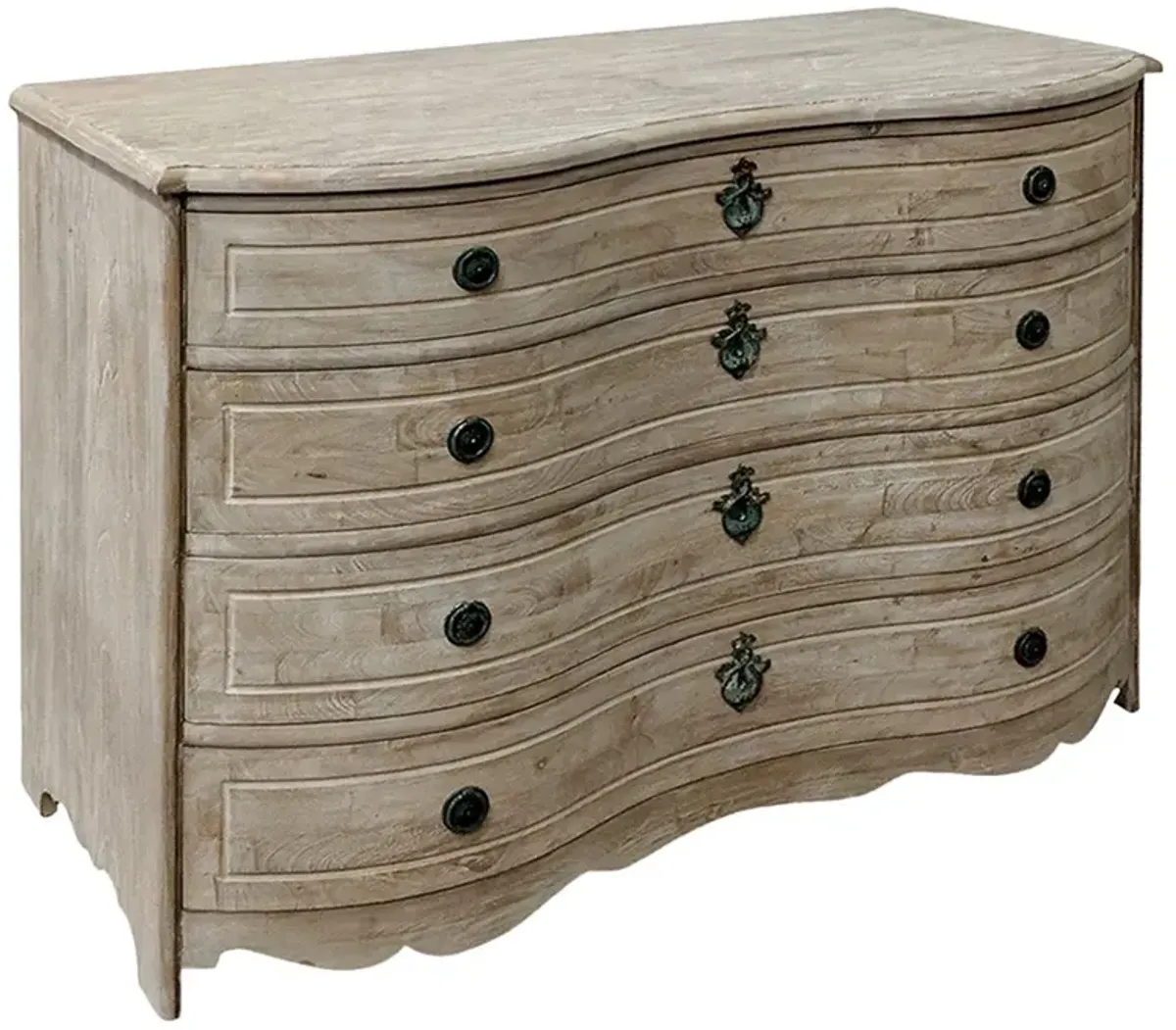 Kaela French Country Brown Reclaimed Pine Wood Curved Dresser