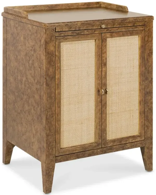 Alaine Modern Classic Brown Faux Tortoise Shell Woven Cane Nightstand