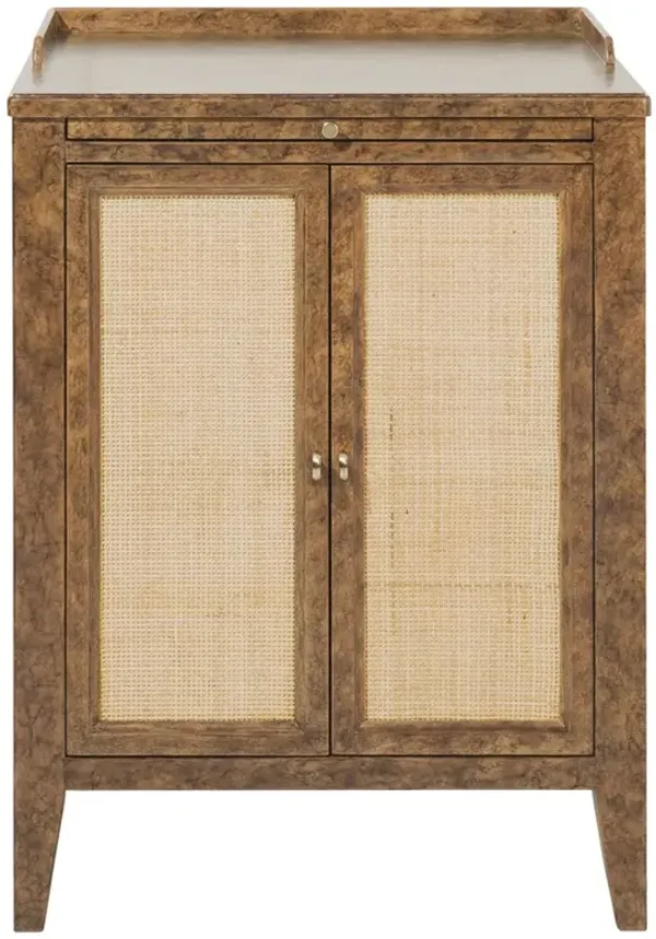 Alaine Modern Classic Brown Faux Tortoise Shell Woven Cane Nightstand