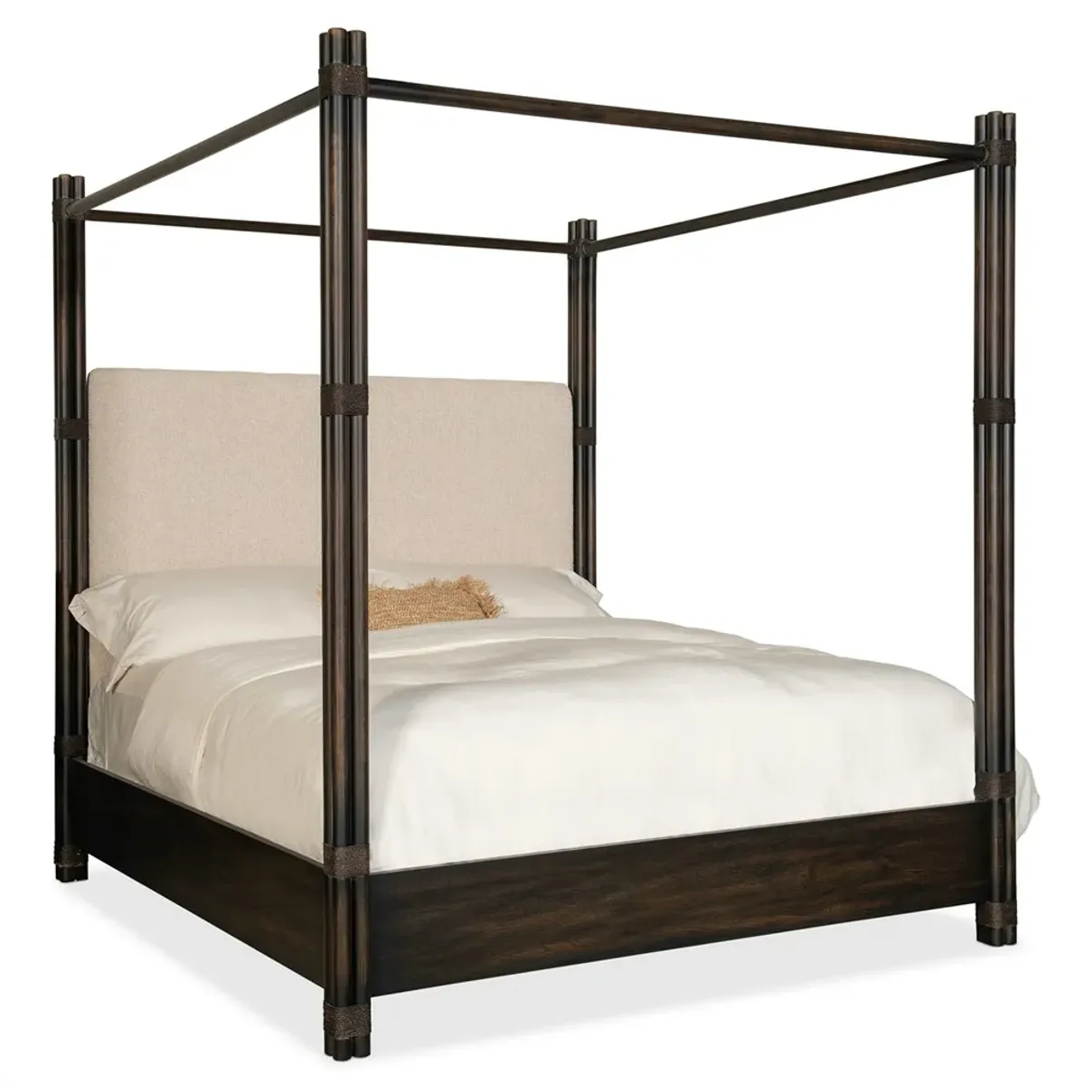 Nigel Coastal Beach Dark Brown Oak Canopy Bed - Cal King