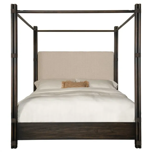Nigel Coastal Beach Dark Brown Oak Canopy Bed - Cal King