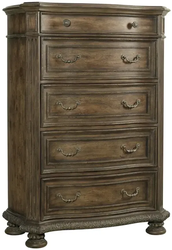 Riley French Country Distressed Brown Wood Tall Chest Dresser