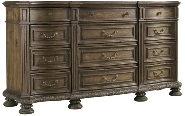 Riley French Country Distressed Brown Wood Triple Dresser