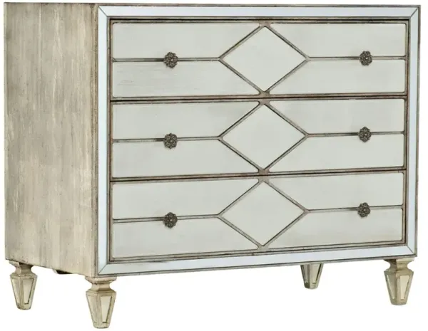 Evie French Country Silver Wood White Glass Bachelor Chest