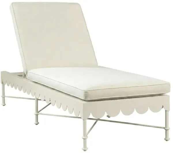 Delphine French Country White Sunbrella Aluminum Scalloped Outdoor Chaise