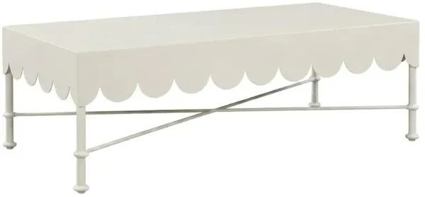 Delphine French White Aluminum Scalloped Rectangular Outdoor Coffee Table