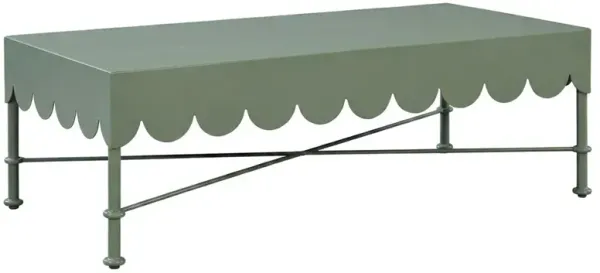 Delphine French Green Aluminum Scalloped Rectangular Outdoor Coffee Table