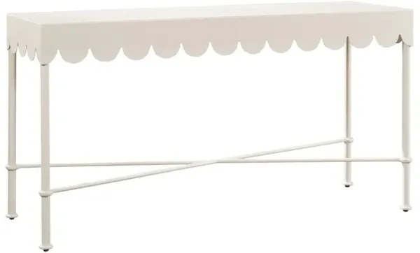 Delphine French White Aluminum Scalloped Rectangular Outdoor Console Table