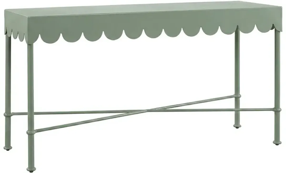Delphine French Green Aluminum Scalloped Rectangular Outdoor Console Table