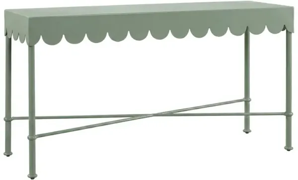 Delphine French Green Aluminum Scalloped Rectangular Outdoor Console Table