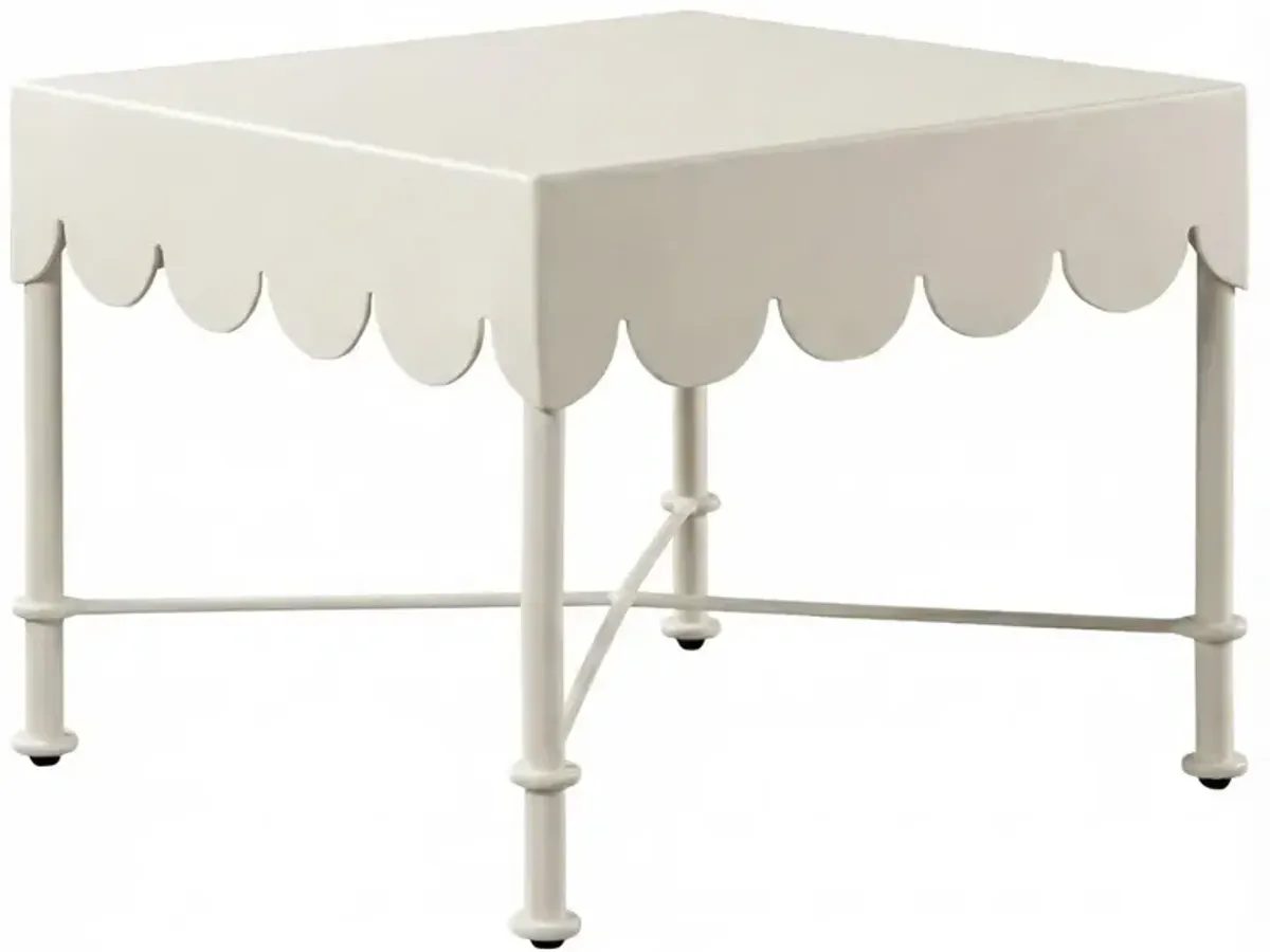 Delphine French Country White Aluminum Scalloped Square Outdoor End Table