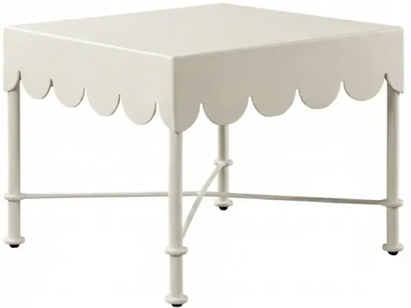 Delphine French Country White Aluminum Scalloped Square Outdoor End Table