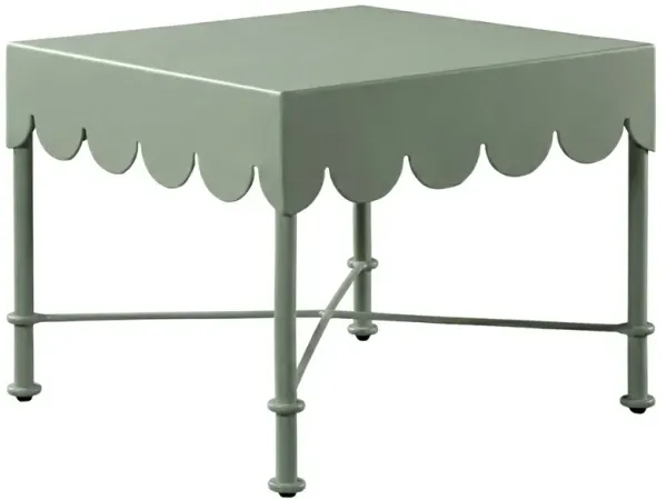 Delphine French Country Green Aluminum Scalloped Square Outdoor End Table