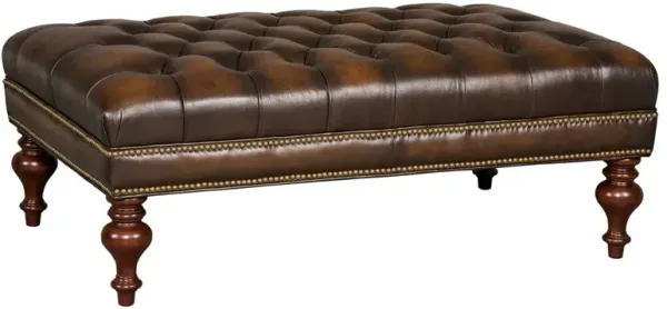 Harry Updated Traditional Brown Leather Rectangular Cocktail Ottoman