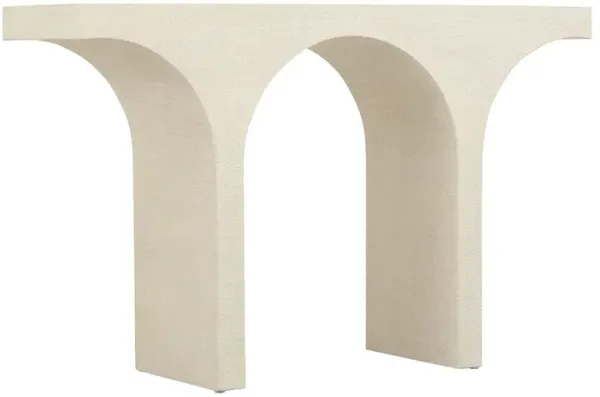 Cora Coastal Beach Cream Burlap Arched Console Table