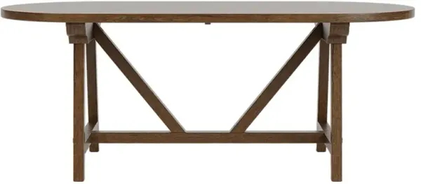 Callum Updated Traditional Brown Wood Oval Trestle Dining Table - 76"