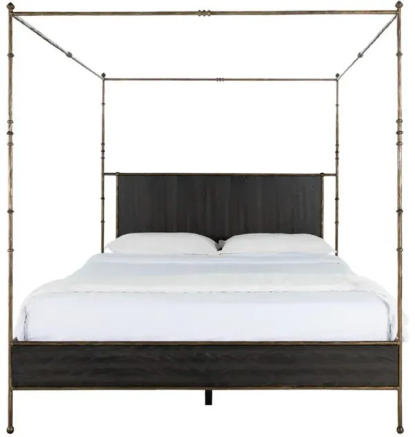 Reese Modern Classic Cerused Forest Black Wood Canopy Bed - King