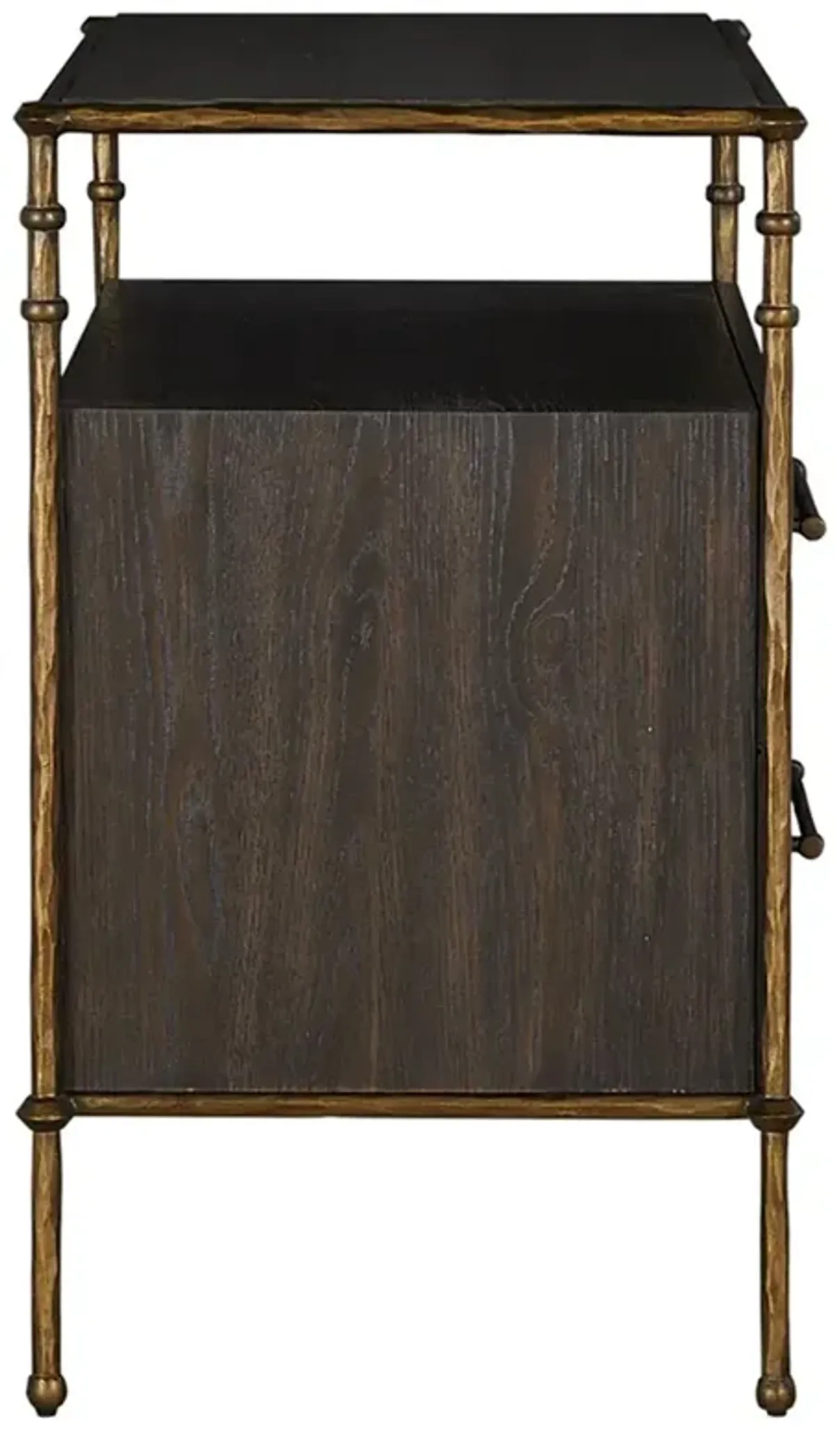 Reese Modern Classic Black Oak Antique Brass Wide Nightstand