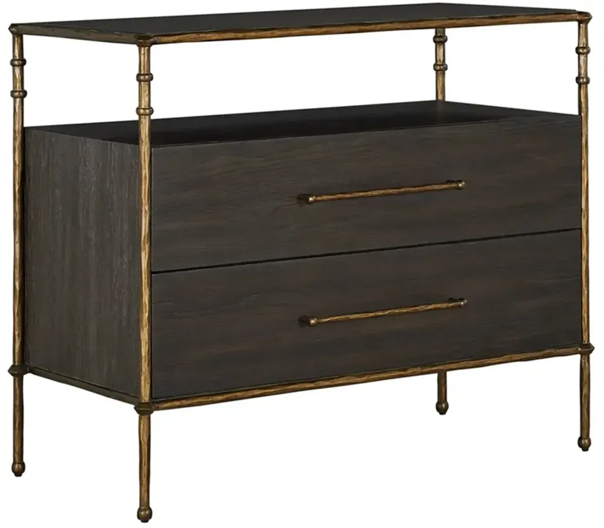 Reese Modern Classic Black Oak Antique Brass Wide Nightstand
