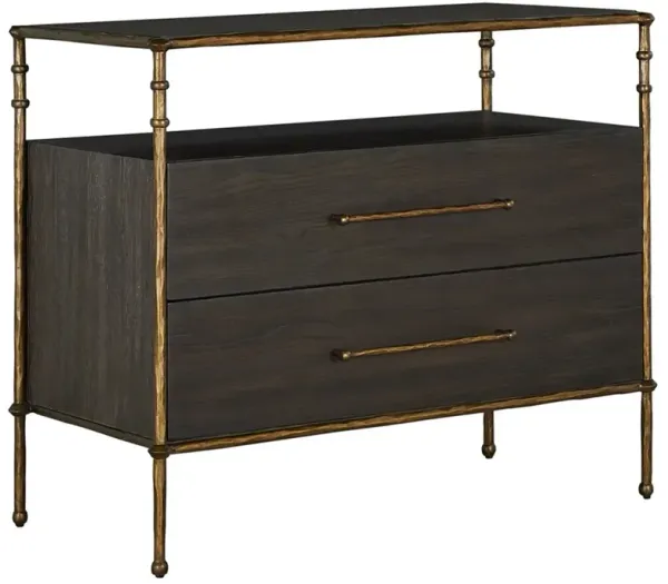 Reese Modern Classic Black Oak Antique Brass Wide Nightstand