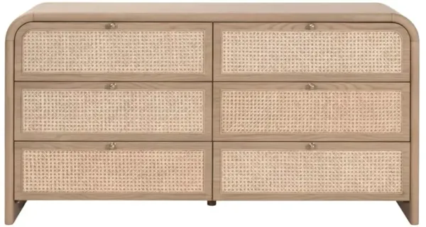 Delphira Coastal Beach Natural Oak Woven Cane Double Dresser