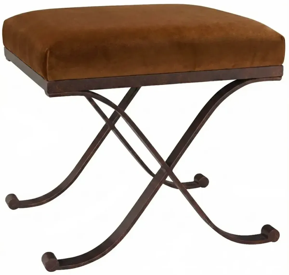 Uzor Traditional Spice Performance Velvet Bronze Iron Rectangular Ottoman