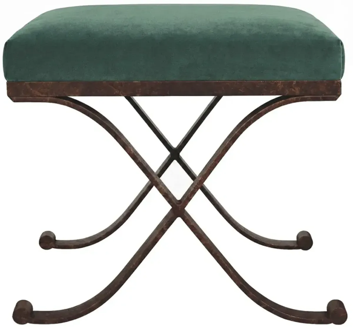 Uzor Traditional Pine Performance Velvet Bronze Iron Rectangular Ottoman
