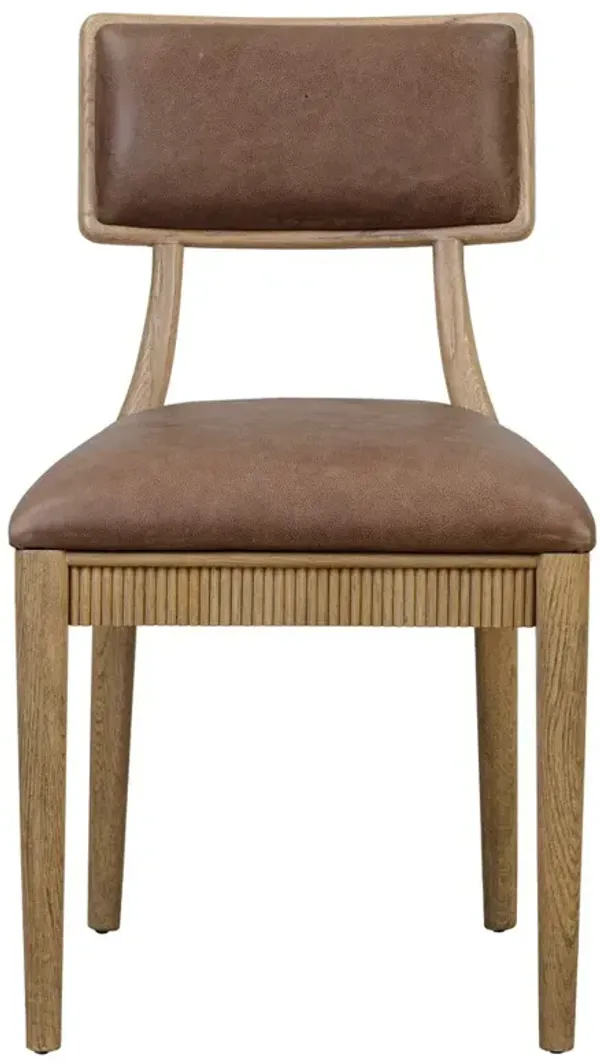 Burkhart Updated Traditional Brown Leather Oak Dining Chair