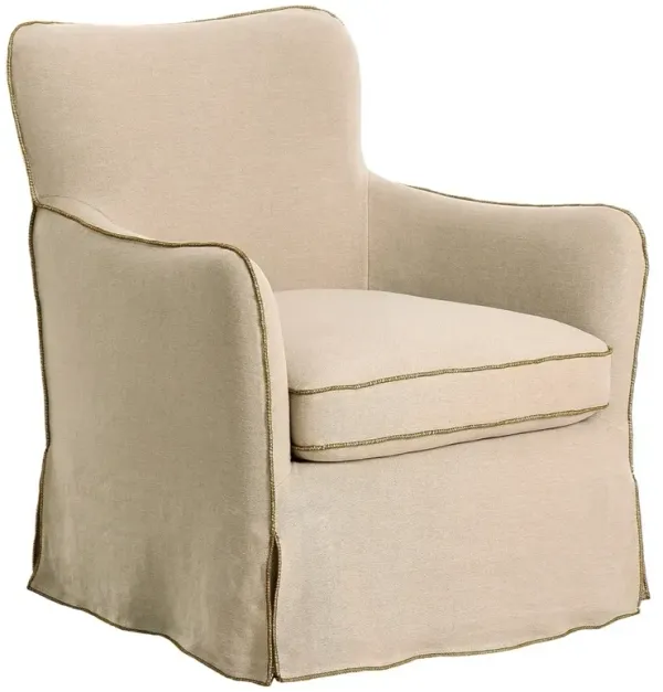 Devon Updated Traditional Beige Linen Slipcovered Swivel Chair