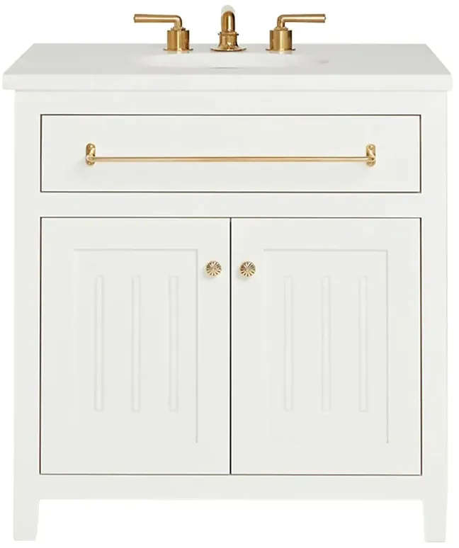 Vanity & Co Ellie Updated Traditional White Wood Polished Brass Vanity Cabinet - 36"
