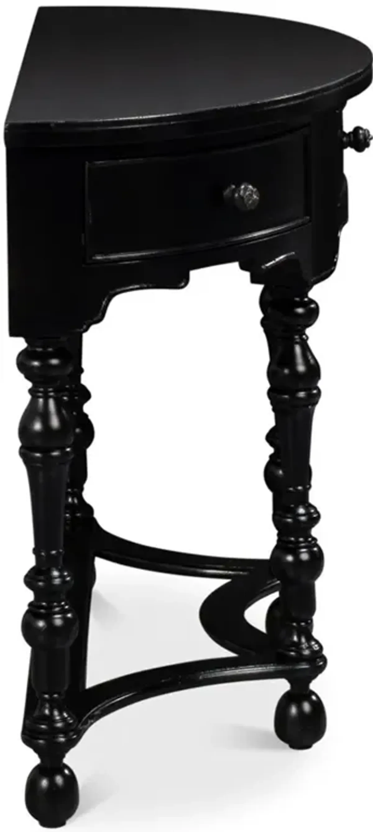 Jamie Updated Traditional Black Acacia Wood Demilune Console Table