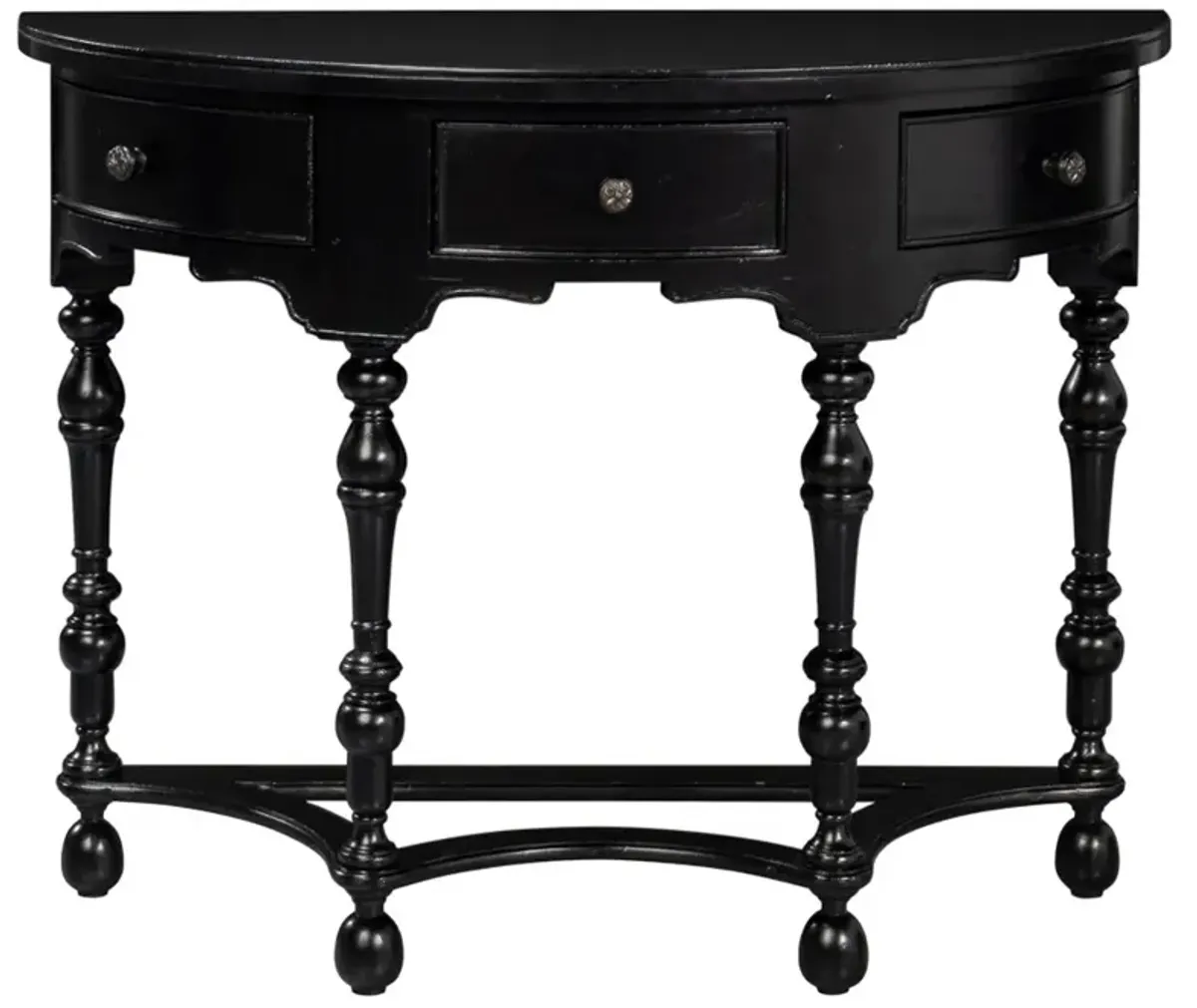 Jamie Updated Traditional Black Acacia Wood Demilune Console Table