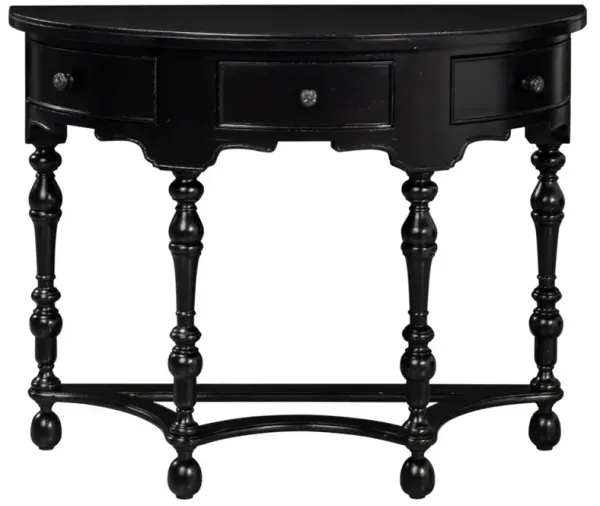Jamie Updated Traditional Black Acacia Wood Demilune Console Table