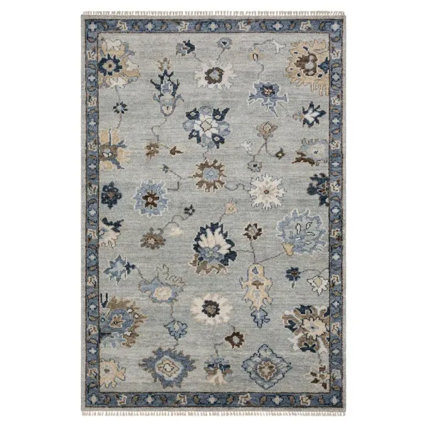 Rowan Updated Traditional Light Blue Wool Oushak Patterned Rug - 10'x14'