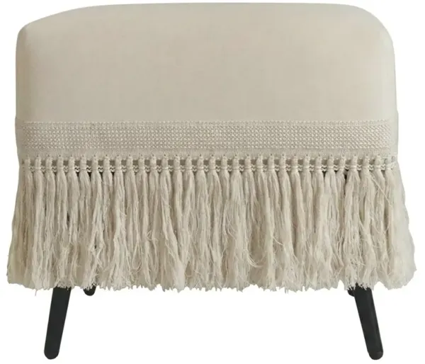 Valeria Updated Traditional Cream Velvet Fringe Rectangular Stool