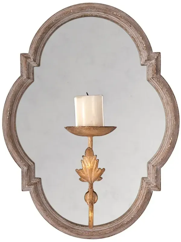 Amelisse French Country Distressed Brown Wood Antique Mirror Candle Wall Light Sconce