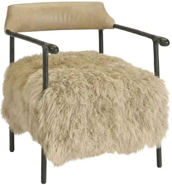 Salma Modern Classic Leather Shearling Black Iron Arm Chair