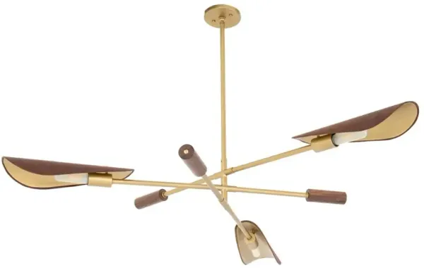 Ashton Rustic Brass Iron Brown Leather Shade Sputnik Chandelier