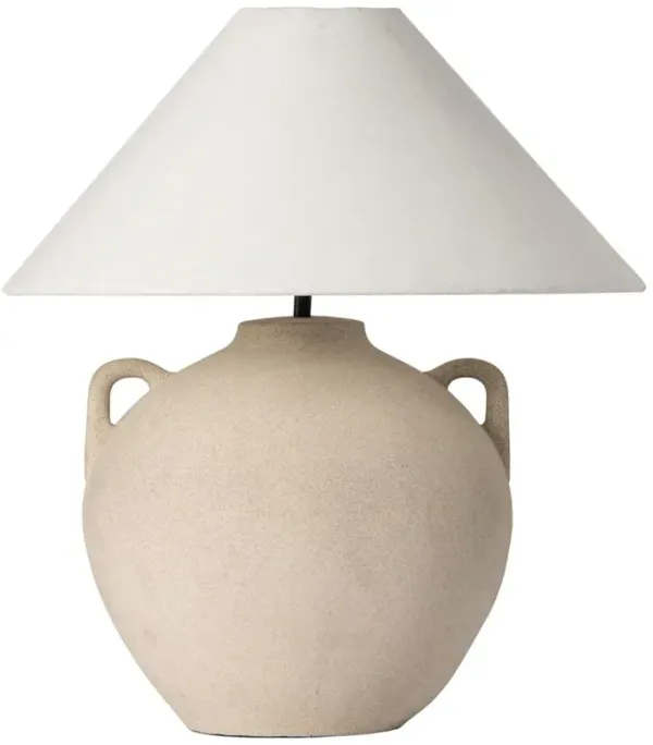 Maisie Updated Traditional White Linen Shade Light Sand Ceramic Table Lamp