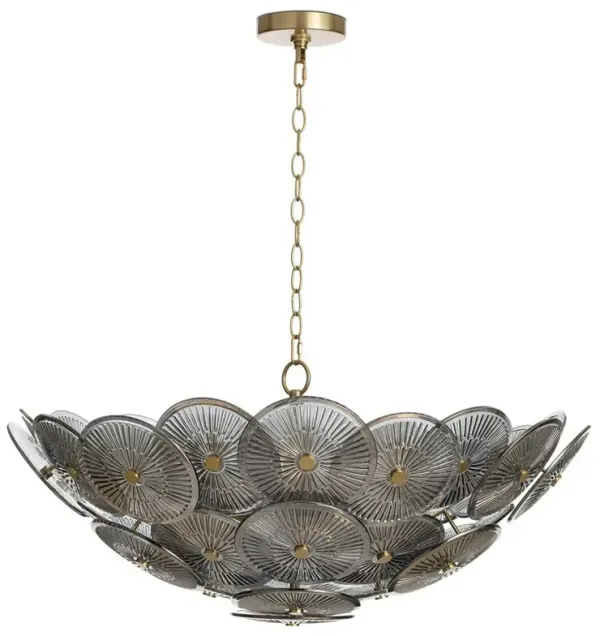 Holly Updated Traditional Smoke Glass Medallions Natural Brass Chandelier
