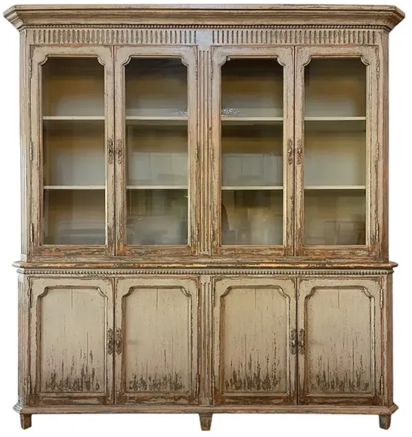Melanie French Country Beige Distressed Reclaimed Pine Display Cabinet