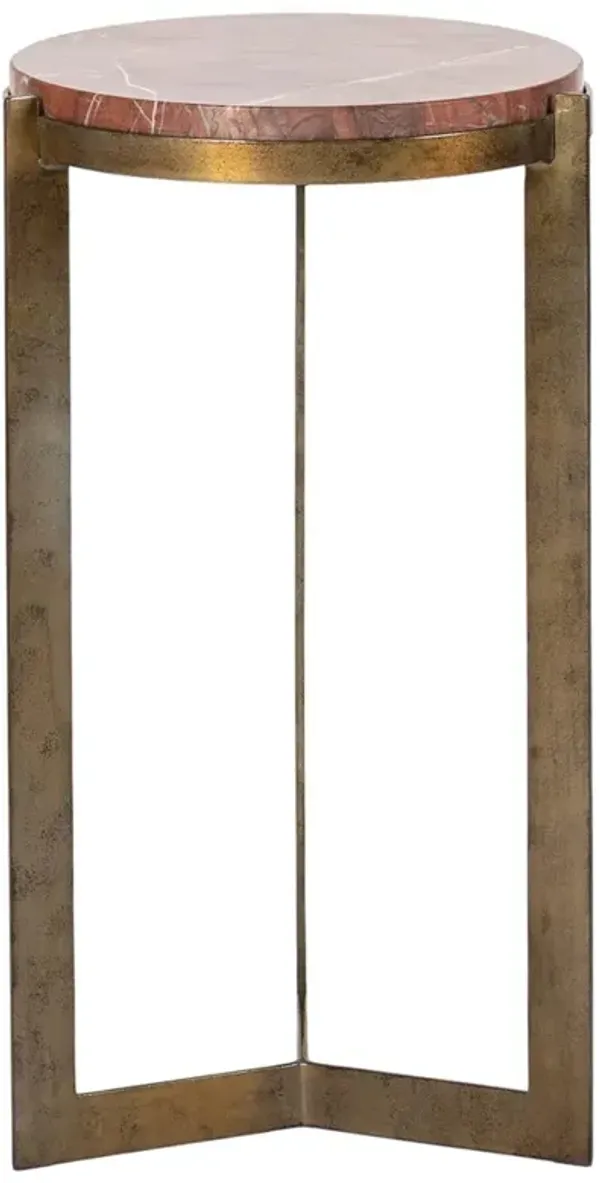 Branka Modern Classic Red Marble Antique Brass Iron Round Drink Table