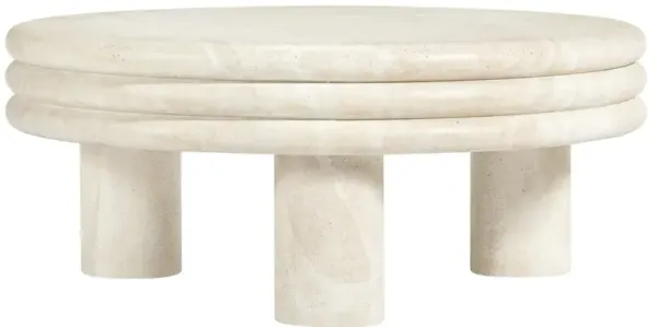 Brittny Modern Classic Beige Faux Travertine Round Outdoor Coffee Table