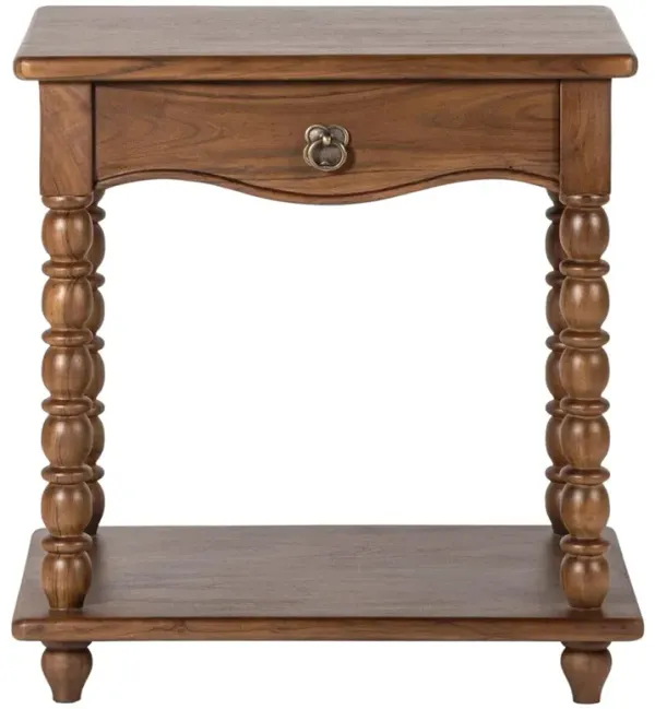 Thomas Updated Traditional Brown Acacia Wood Spindle Nightstand
