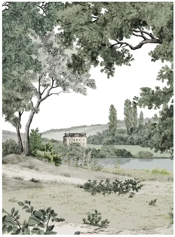 Domaniale French Country Green Landscape Wallpaper - Panel A