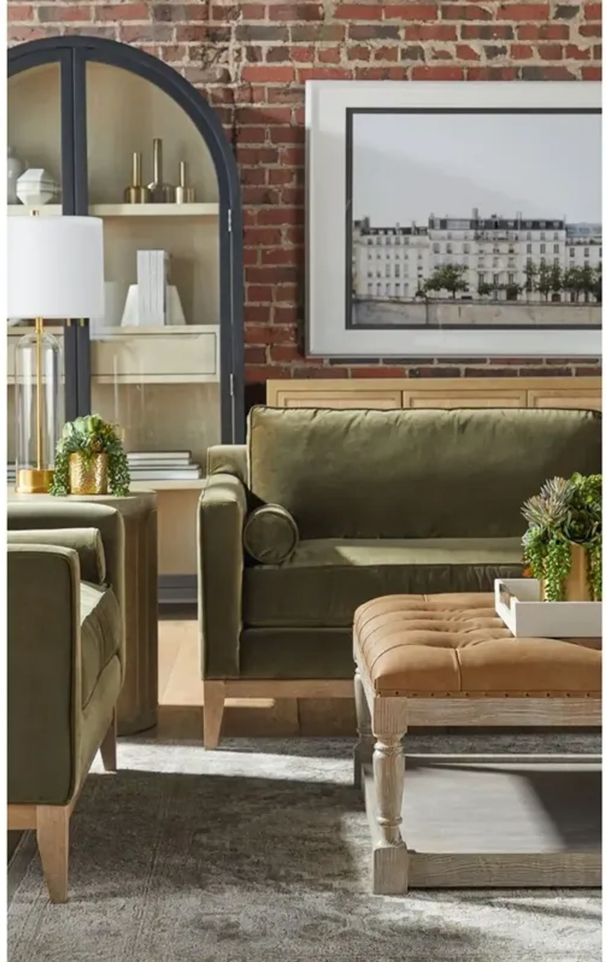 Stephanie Modern Classic Green Velvet Oak Sofa 86 Kathy Kuo Home ...