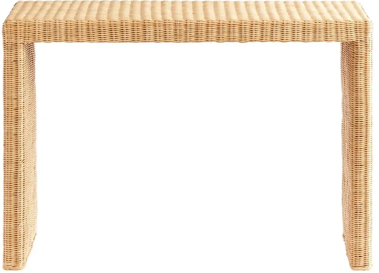 Nerina Coastal Beach Natural Woven Rattan Rectangular Console Table